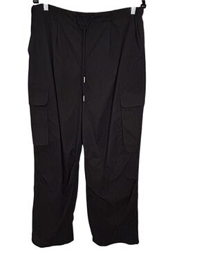 FLX Women's Black Cargo Pants with Drawstring Waist Size Large